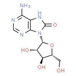 ChemSpider 2D Image | 6-Amino-9-(beta-D-arabinofuranosyl)-7,9-dihydro-8H-purin-8-one | C10H13N5O5