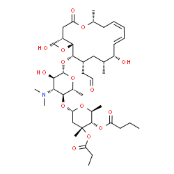 ChemSpider 2D Image | (2S,3S,4R,6S)-6-{[(2R,3S,4R,5R,6S)-6-{[(4R,5R,6S,7R,9R,10R,11E,13Z,16R)-4,10-Dihydroxy-5-methoxy-9,16-dimethyl-2-oxo-7-(2-oxoethyl)oxacyclohexadeca-11,13-dien-6-yl]oxy}-4-(dimethylamino)-5-hydroxy-2-m
ethyltetrahydro-2H-pyran-3-yl]oxy}-2,4-dimethyl-4-(propionyloxy)tetrahydro-2H-pyran-3-yl butanoate (non-preferred name) | C42H69NO15