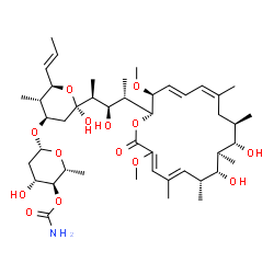 ChemSpider 2D Image | (5R)-3-O-(4-O-Carbamoyl-2,6-dideoxy-beta-D-arabino-hexopyranosyl)-2,4-dideoxy-1-C-{(2S,3R,4S)-4-[(2R,3S,4E,6Z,9R,10S,11R,12R,13R,14E)-10,12-dihydroxy-3,17-dimethoxy-7,9,11,13,15-pentamethyl-18-oxooxac
yclooctadeca-4,6,14,16-tetraen-2-yl]-3-hydroxy-2-pentanyl}-4-methyl-5-[(1E)-1-propen-1-yl]-alpha-D-threo-pentopyranose | C45H73NO14