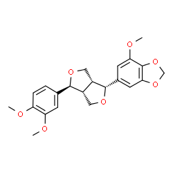 ChemSpider 2D Image | 6-[(1R,3aR,4S,6aR)-4-(3,4-Dimethoxyphenyl)tetrahydro-1H,3H-furo[3,4-c]furan-1-yl]-4-methoxy-1,3-benzodioxole | C22H24O7