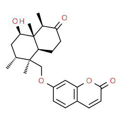 ChemSpider 2D Image | 7-{[(1S,2R,4R,4aS,5R,8aS)-4-Hydroxy-1,2,4a,5-tetramethyl-6-oxodecahydro-1-naphthalenyl]methoxy}-2H-chromen-2-one | C24H30O5