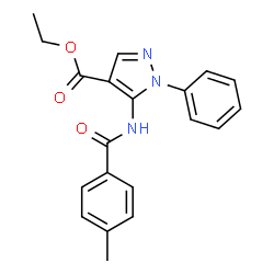 ChemSpider 2D Image | Ethyl 5-[(4-methylbenzoyl)amino]-1-phenyl-1H-pyrazole-4-carboxylate | C20H19N3O3