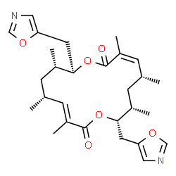 ChemSpider 2D Image | (3Z,5R,7S,8S,11E,13R,15S,16R)-3,5,7,11,13,15-Hexamethyl-8,16-bis(1,3-oxazol-5-ylmethyl)-1,9-dioxacyclohexadeca-3,11-diene-2,10-dione | C28H38N2O6