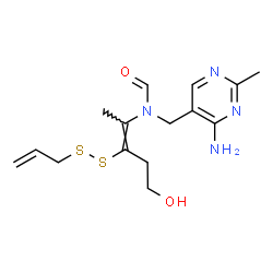 ChemSpider 2D Image | N-[(2E)-3-(Allyldisulfanyl)-5-hydroxy-2-penten-2-yl]-N-[(4-amino-2-methyl-5-pyrimidinyl)methyl]formamide | C15H22N4O2S2