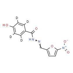 ChemSpider 2D Image | 4-Hydroxy-N'-[(E)-(5-nitro-2-furyl)methylene](~2~H_4_)benzohydrazide | C12H5D4N3O5