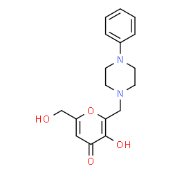 ChemSpider 2D Image | 3-Hydroxy-6-(hydroxymethyl)-2-[(4-phenyl-1-piperazinyl)methyl]-4H-pyran-4-one | C17H20N2O4
