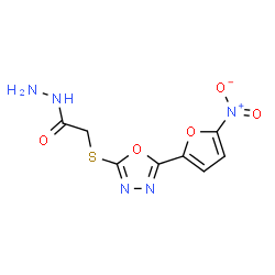 ChemSpider 2D Image | 2-{[5-(5-Nitro-2-furyl)-1,3,4-oxadiazol-2-yl]sulfanyl}acetohydrazide | C8H7N5O5S