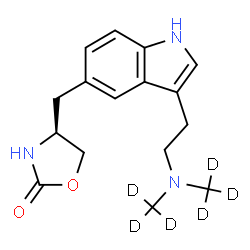 ChemSpider 2D Image | (4S)-4-{[3-(2-{Bis[(~2~H_3_)methyl]amino}ethyl)-1H-indol-5-yl]methyl}-1,3-oxazolidin-2-one | C16H15D6N3O2