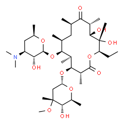 ChemSpider 2D Image | (3R,4S,5S,6S,7S,9R,11R,12S,13S,14R)-6-{[(2S,3R,4S,6R)-4-(Dimethylamino)-3-hydroxy-6-methyltetrahydro-2H-pyran-2-yl]oxy}-14-ethyl-12,13-dihydroxy-4-{[(2R,4R,5S,6S)-5-hydroxy-4-methoxy-4,6-dimethyltetra
hydro-2H-pyran-2-yl]oxy}-3,5,7,9,11,13-hexamethyloxacyclotetradecane-2,10-dione (non-preferred name) | C37H67NO12
