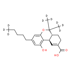 ChemSpider 2D Image | (6aR,10aR)-1-Hydroxy-6,6-bis[(~2~H_3_)methyl]-3-[(5,5,5-~2~H_3_)pentyl]-6a,7,8,10a-tetrahydro-6H-benzo[c]chromene-9-carboxylic acid | C21H19D9O4
