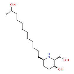ChemSpider 2D Image | (2R,3S,6R)-6-[(11S)-11-Hydroxydodecyl]-2-(hydroxymethyl)-3-piperidinol | C18H37NO3