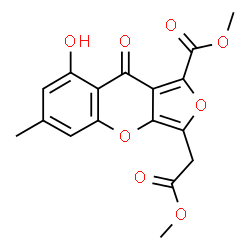 ChemSpider 2D Image | Methyl 8-hydroxy-3-(2-methoxy-2-oxoethyl)-6-methyl-9-oxo-9H-furo[3,4-b]chromene-1-carboxylate | C17H14O8