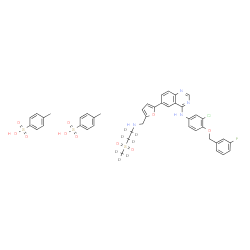 ChemSpider 2D Image | N-{3-Chloro-4-[(3-fluorobenzyl)oxy]phenyl}-6-{5-[({2-[(~2~H_3_)methylsulfonyl](~2~H_4_)ethyl}amino)methyl]-2-furyl}-4-quinazolinamine 4-methylbenzenesulfonate (1:2) | C43H35D7ClFN4O10S3