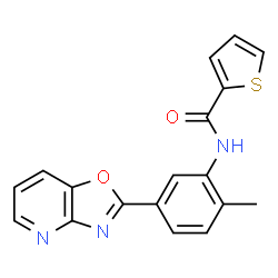 ChemSpider 2D Image | N-[2-Methyl-5-([1,3]oxazolo[4,5-b]pyridin-2-yl)phenyl]-2-thiophenecarboxamide | C18H13N3O2S