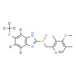 ChemSpider 2D Image | 2-{[(4-Methoxy-3,5-dimethyl-2-pyridinyl)methyl]sulfinyl}-6-[(~2~H_3_)methyloxy](4,5,7-~2~H_3_)-1H-benzimidazole | C17H13D6N3O3S