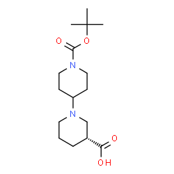 ChemSpider 2D Image | (3R)-1'-{[(2-Methyl-2-propanyl)oxy]carbonyl}-1,4'-bipiperidine-3-carboxylic acid | C16H28N2O4