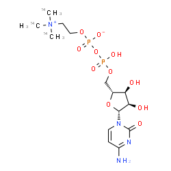 ChemSpider 2D Image | 5'-O-(Hydroxy{[(2-{tris[(~14~C)methyl]ammonio}ethoxy)phosphinato]oxy}phosphoryl)cytidine | C1114C3H26N4O11P2