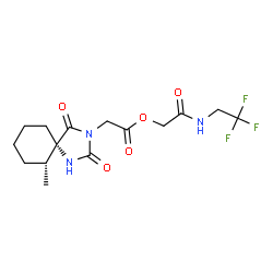 ChemSpider 2D Image | 2-Oxo-2-[(2,2,2-trifluoroethyl)amino]ethyl [(5S,6R)-6-methyl-2,4-dioxo-1,3-diazaspiro[4.5]dec-3-yl]acetate | C15H20F3N3O5