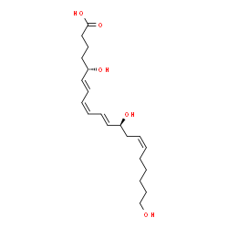 ChemSpider 2D Image | (5S,6E,8Z,10E,12S,14Z)-5,12,20-Trihydroxy-6,8,10,14-icosatetraenoic acid | C20H32O5