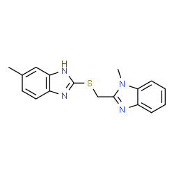 ChemSpider 2D Image | 1-Methyl-2-{[(6-methyl-1H-benzimidazol-2-yl)sulfanyl]methyl}-1H-benzimidazole | C17H16N4S