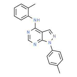 ChemSpider 2D Image | N-(2-Methylphenyl)-1-(4-methylphenyl)-1H-pyrazolo[3,4-d]pyrimidin-4-amine | C19H17N5