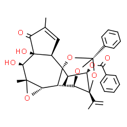 ChemSpider 2D Image | (1R,2R,6S,7S,8R,10S,11S,12R,14S,16S,17S,18R)-6,7-Dihydroxy-16-isopropenyl-4,8,18-trimethyl-5-oxo-14-phenyl-9,13,15,19-tetraoxahexacyclo[12.4.1.0~1,11~.0~2,6~.0~8,10~.0~12,16~]nonadec-3-en-17-yl benzoa
te | C34H34O9
