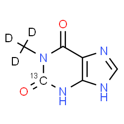 ChemSpider 2D Image | 1-(~2~H_3_)Methyl(2-~13~C)-3,9-dihydro-1H-purine-2,6-dione | C513CH3D3N4O2