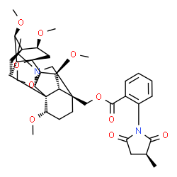ChemSpider 2D Image | [(1R,2R,3R,4S,5R,6S,8R,12S,13S,16S,20R,21S)-14-Ethyl-4,6,19,21-tetramethoxy-9,11-dioxa-14-azaheptacyclo[10.7.2.1~2,5~.0~1,13~.0~3,8~.0~8,12~.0~16,20~]docos-16-yl]methyl 2-[(3S)-3-methyl-2,5-dioxo-1-py
rrolidinyl]benzoate | C38H50N2O10