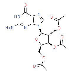 ChemSpider 2D Image | 2-Amino-9-(2,3,5-tri-O-acetyl-beta-D-xylofuranosyl)-1,9-dihydro-6H-purin-6-one | C16H19N5O8