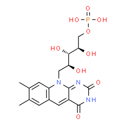 ChemSpider 2D Image | 1-Deoxy-1-(7,8-dimethyl-2,4-dioxo-3,4-dihydropyrimido[4,5-b]quinolin-10(2H)-yl)-5-O-phosphono-D-ribitol | C18H22N3O9P