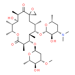 ChemSpider 2D Image | (3R,5R,6R,7R,8R,11R,12S,13S,14S,15S)-6-Hydroxy-5,7,8,11,13,15-hexamethyl-4,10-dioxo-14-{[3,4,6-trideoxy-3-(dimethylamino)-beta-D-xylo-hexopyranosyl]oxy}-1,9-dioxaspiro[2.13]hexadec-12-yl 2,6-dideoxy-3
-O-methyl-alpha-L-arabino-hexopyranoside | C35H61NO12