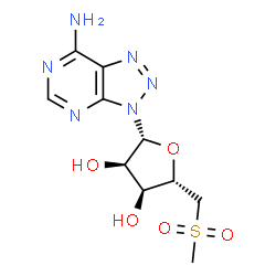 ChemSpider 2D Image | 3-[5-Deoxy-5-(methylsulfonyl)-beta-D-ribofuranosyl]-3H-[1,2,3]triazolo[4,5-d]pyrimidin-7-amine | C10H14N6O5S