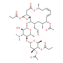 ChemSpider 2D Image | (4R,5R,6S,7R,9R,10R,11E,13Z,16R)-10-Acetoxy-6-{[(2S,3R,4R,5S,6R)-5-{[(2S,4R,5S,6S)-4-acetoxy-4,6-dimethyl-5-(propionyloxy)tetrahydro-2H-pyran-2-yl]oxy}-4-(dimethylamino)-3-hydroxy-6-methyltetrahydro-2
H-pyran-2-yl]oxy}-5-methoxy-9,16-dimethyl-2-oxo-7-(2-oxoethyl)oxacyclohexadeca-11,13-dien-4-yl propanoate (non-preferred name) | C45H71NO17