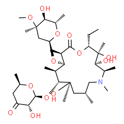 ChemSpider 2D Image | (2R,3S,4S,5R,8R,10R,11R,12S,13R,14R)-11-[(4,6-Dideoxy-beta-D-erythro-hexopyranosyl-3-ulose)oxy]-2-ethyl-3,4,10-trihydroxy-3,5,6,8,10,12,14-heptamethyl-15-oxo-1-oxa-6-azacyclopentadecan-13-yl 2,6-dideo
xy-3-C-methyl-3-O-methyl-alpha-L-ribo-hexopyranoside | C36H65NO13