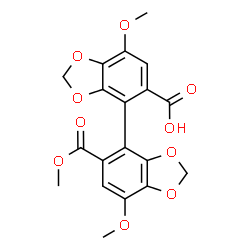 ChemSpider 2D Image | 7,7'-Dimethoxy-5'-(methoxycarbonyl)-4,4'-bi-1,3-benzodioxole-5-carboxylic acid | C19H16O10