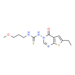 ChemSpider 2D Image | 1-(6-Ethyl-4-oxothieno[2,3-d]pyrimidin-3(4H)-yl)-3-(3-methoxypropyl)thiourea | C13H18N4O2S2