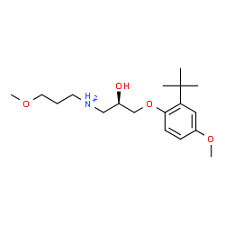 ChemSpider 2D Image | (2R)-2-Hydroxy-3-[4-methoxy-2-(2-methyl-2-propanyl)phenoxy]-N-(3-methoxypropyl)-1-propanaminium | C18H32NO4
