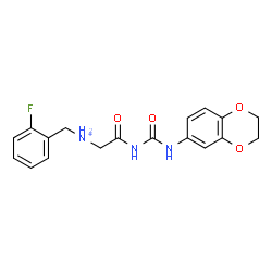 ChemSpider 2D Image | 2-[(2,3-Dihydro-1,4-benzodioxin-6-ylcarbamoyl)amino]-N-(2-fluorobenzyl)-2-oxoethanaminium | C18H19FN3O4