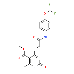 ChemSpider 2D Image | Methyl 4-[(2-{[4-(difluoromethoxy)phenyl]amino}-2-oxoethyl)sulfanyl]-6-methyl-2-oxo-1,2-dihydro-5-pyrimidinecarboxylate | C16H15F2N3O5S