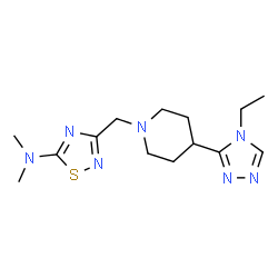 ChemSpider 2D Image | 3-{[4-(4-Ethyl-4H-1,2,4-triazol-3-yl)-1-piperidinyl]methyl}-N,N-dimethyl-1,2,4-thiadiazol-5-amine | C14H23N7S