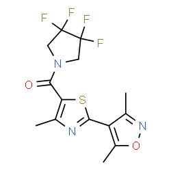 ChemSpider 2D Image | [2-(3,5-Dimethyl-1,2-oxazol-4-yl)-4-methyl-1,3-thiazol-5-yl](3,3,4,4-tetrafluoro-1-pyrrolidinyl)methanone | C14H13F4N3O2S