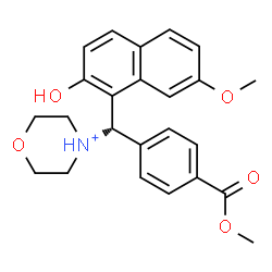 ChemSpider 2D Image | 4-{(S)-(2-Hydroxy-7-methoxy-1-naphthyl)[4-(methoxycarbonyl)phenyl]methyl}morpholin-4-ium | C24H26NO5