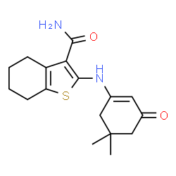 ChemSpider 2D Image | 2-[(5,5-Dimethyl-3-oxo-1-cyclohexen-1-yl)amino]-4,5,6,7-tetrahydro-1-benzothiophene-3-carboxamide | C17H22N2O2S