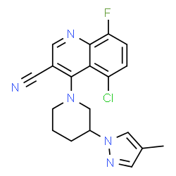 ChemSpider 2D Image | 5-Chloro-8-fluoro-4-[3-(4-methyl-1H-pyrazol-1-yl)-1-piperidinyl]-3-quinolinecarbonitrile | C19H17ClFN5
