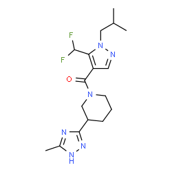 ChemSpider 2D Image | [5-(Difluoromethyl)-1-isobutyl-1H-pyrazol-4-yl][3-(5-methyl-1H-1,2,4-triazol-3-yl)-1-piperidinyl]methanone | C17H24F2N6O