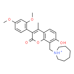 ChemSpider 2D Image | 1-{[3-(2,4-Dimethoxyphenyl)-7-hydroxy-4-methyl-2-oxo-2H-chromen-8-yl]methyl}azepanium | C25H30NO5