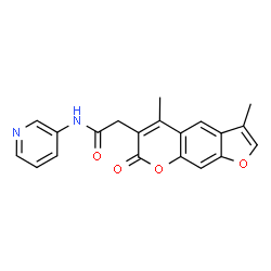 ChemSpider 2D Image | 2-(3,5-Dimethyl-7-oxo-7H-furo[3,2-g]chromen-6-yl)-N-(3-pyridinyl)acetamide | C20H16N2O4