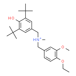 ChemSpider 2D Image | (4-Ethoxy-3-methoxyphenyl)-N-[4-hydroxy-3,5-bis(2-methyl-2-propanyl)benzyl]-N-methylmethanaminium | C26H40NO3