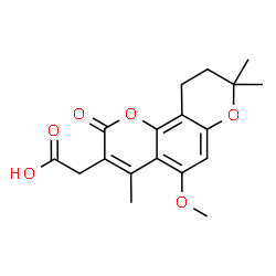 ChemSpider 2D Image | (5-Methoxy-4,8,8-trimethyl-2-oxo-9,10-dihydro-2H,8H-pyrano[2,3-f]chromen-3-yl)acetic acid | C18H20O6