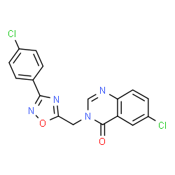 ChemSpider 2D Image | 6-Chloro-3-{[3-(4-chlorophenyl)-1,2,4-oxadiazol-5-yl]methyl}-4(3H)-quinazolinone | C17H10Cl2N4O2